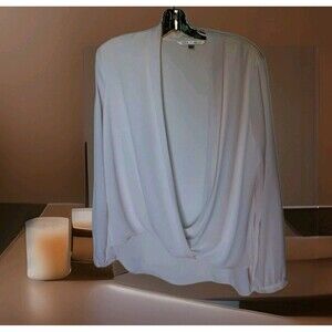 Max Studio Cream Blouse Large Deep V Neck Boho Romantic Night Dressy Chic Silky